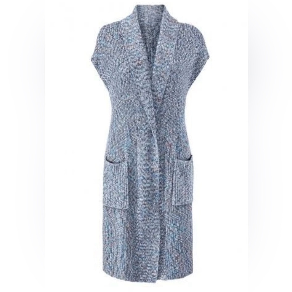 Cabi Cardigan Sweater Vest Sz M Napa Long Duster Knit Pockets Blue 3165 Casual